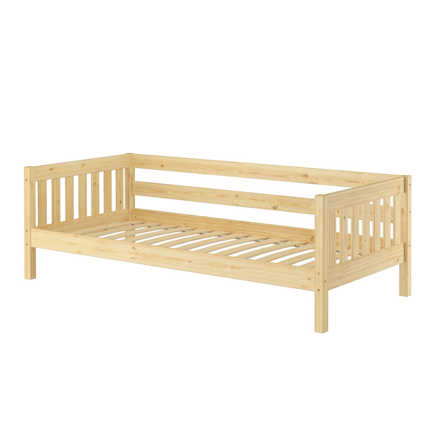 Erst-Holz Gemütliches Kinderbett mit Dreiseitiger Sicherung 90 x 200 cm Kiefer Modell 29 Federleisten