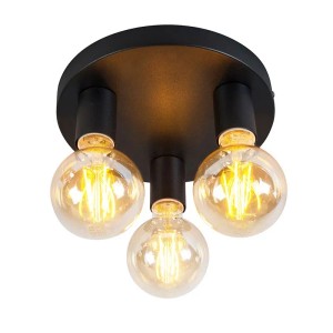 Schwarze QAZQA Deckenleuchte Facil 3 mit drei runden Glühbirnen. Lampe für Wohnzimmer & Schlafzimmer.