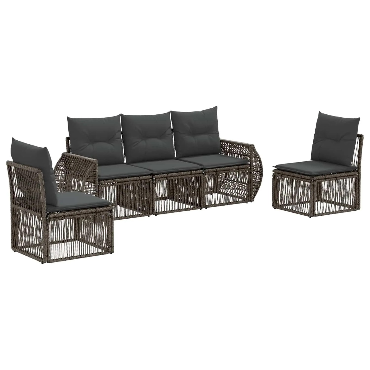 vidaXL Gartensofa-Set 5-Tlg Grau und Dunkelgrau Poly-Rattan 3435374
