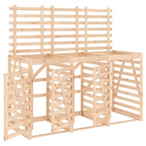 DELUKE 3er Mülltonnenbox Kiefernholz BOUMI 240x91,5x128,5cm Natur Mülltonnenverkleidung Für 3 Tonnen Müllbox Aus Holz