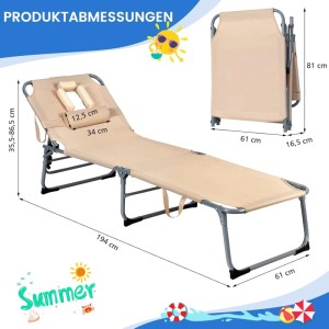 Costway Klappbare Sonnenliege mit Verstellbarer Rückenlehne Beige