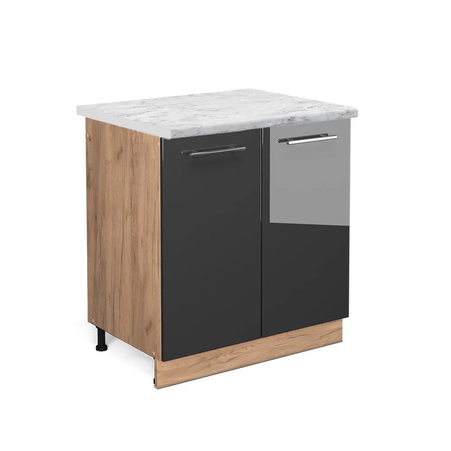 Vicco Spülenunterschrank Fame-Line Anthrazit Hochglanz Goldkraft Eiche 80 cm AP Marmor