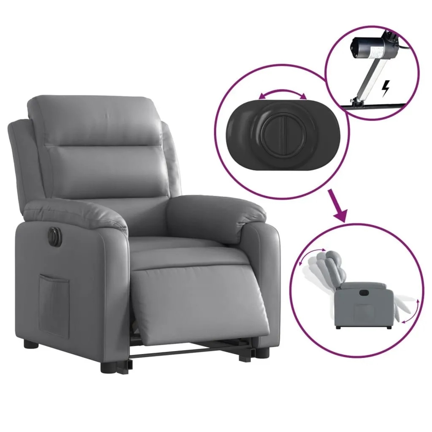 vidaXL Relaxsessel mit Aufstehhilfe Elektrisch Grau Kunstleder 3205059_6
