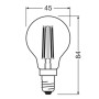 Technische Zeichnung Osram LED-Leuchtmittel E14 Tropfenform, Maße 45x84 mm.