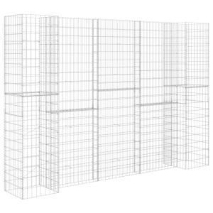 H-förmiger Gabionen-Pflanzkübel aus Stahldraht, 260x40x180 cm, für Hochbeete im Garten.