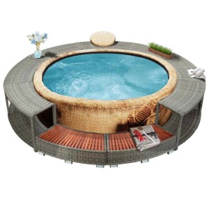 vidaXL Whirlpool-Umrandung Grau Poly Rattan 46459