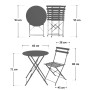 Skizze: Weißes Svita Berlin Balkon Bistroset mit Tisch (Ø 60cm) und Stuhl mit Maßen.