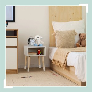 Relaxdays Nachttisch für Kinder MDF Holz Weiß Natur 40 cm x 30 cm x 30 cm