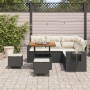 vidaXL Garten-Sofa-Set, 8-teilig, schwarz, Poly Rattan, mit Tisch und Hockern.