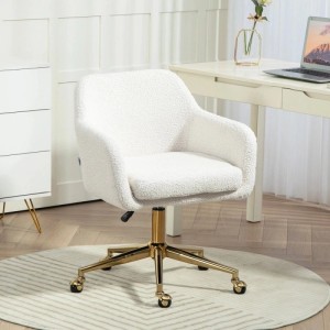 Cremeweißer HOMCOM Bürostuhl mit flauschigem Polyesterbezug, goldener Basis und Rollen. Ideal für Homeoffice.