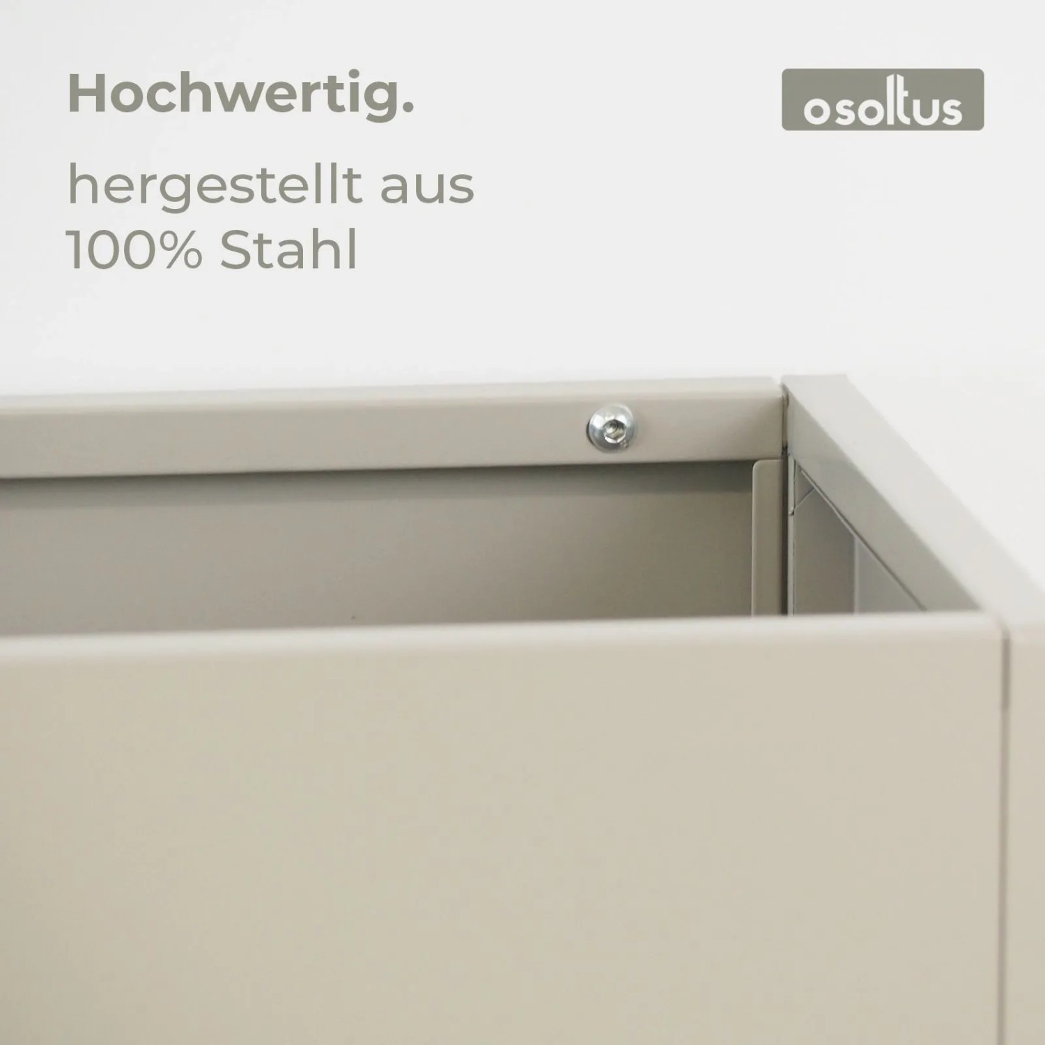 osoltus Pflanzkasten Raumteiler Cube, warmgrau. Detail der robusten Stahlkonstruktion.