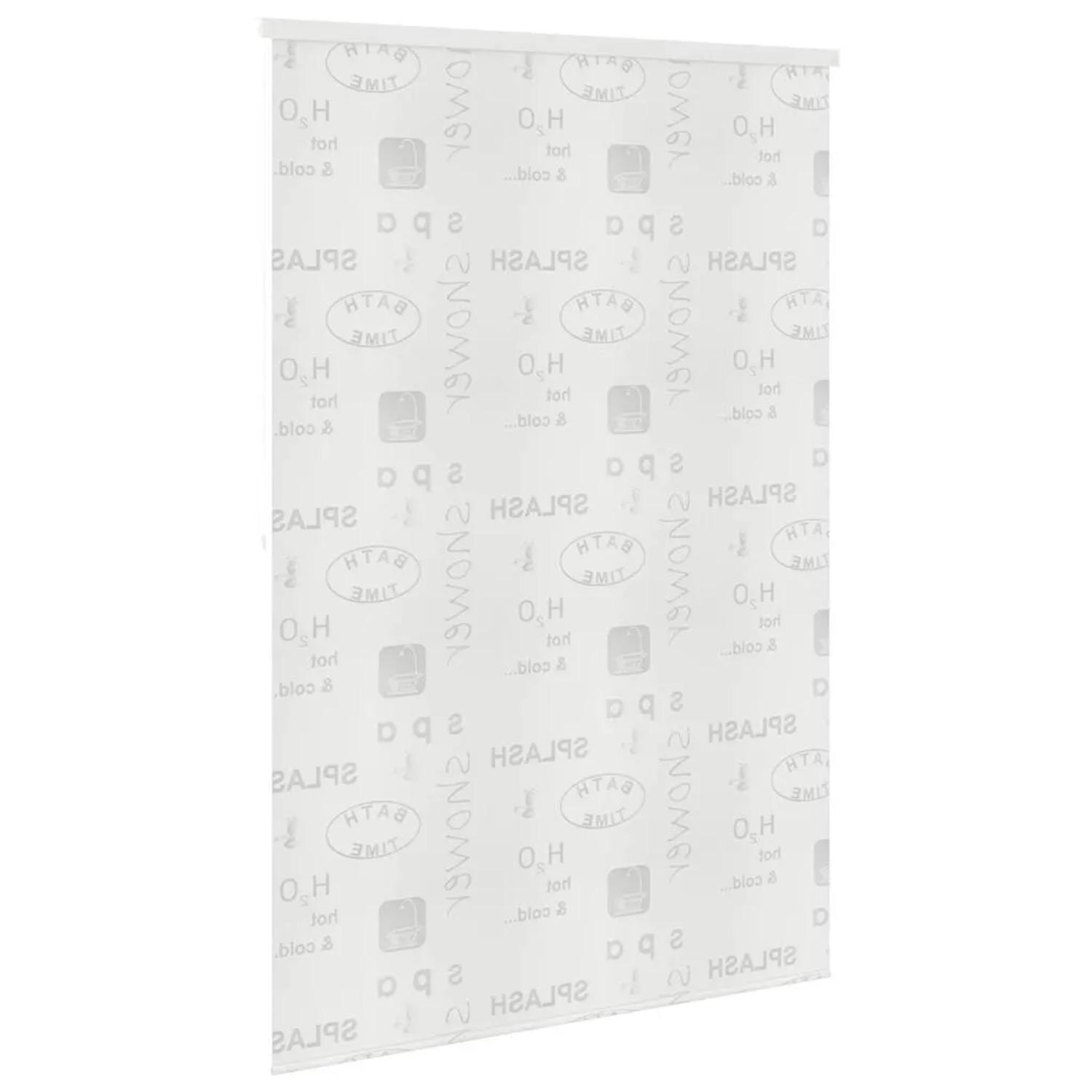 Weißes Duschrollo mit Splash-Design, 140x240 cm, aus wasserfestem EVA-Material für das Badezimmer.