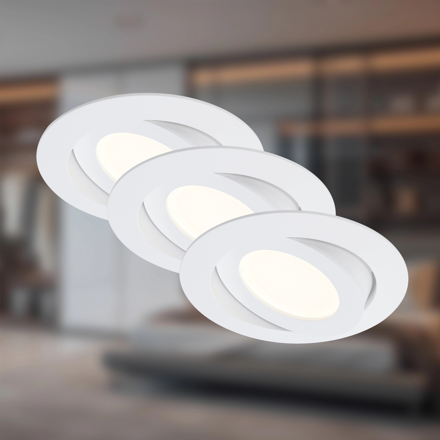 Briloner LED-Einbauleuchte 3er-Set Kunststoff Weiß Schwenkbar H: 3 cm Ø: 10 günstig online kaufen