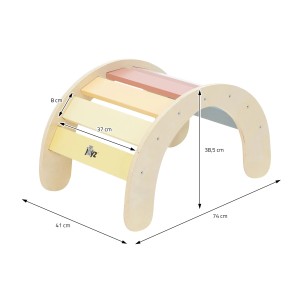 Joyz Kletterbogen für Kinder, mehrfarbig, aus Holz mit Maßangaben.