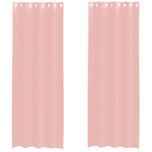 Zwei rosa Voile Vorhänge (140x300 cm) mit Ösen für Fensterschmuck.