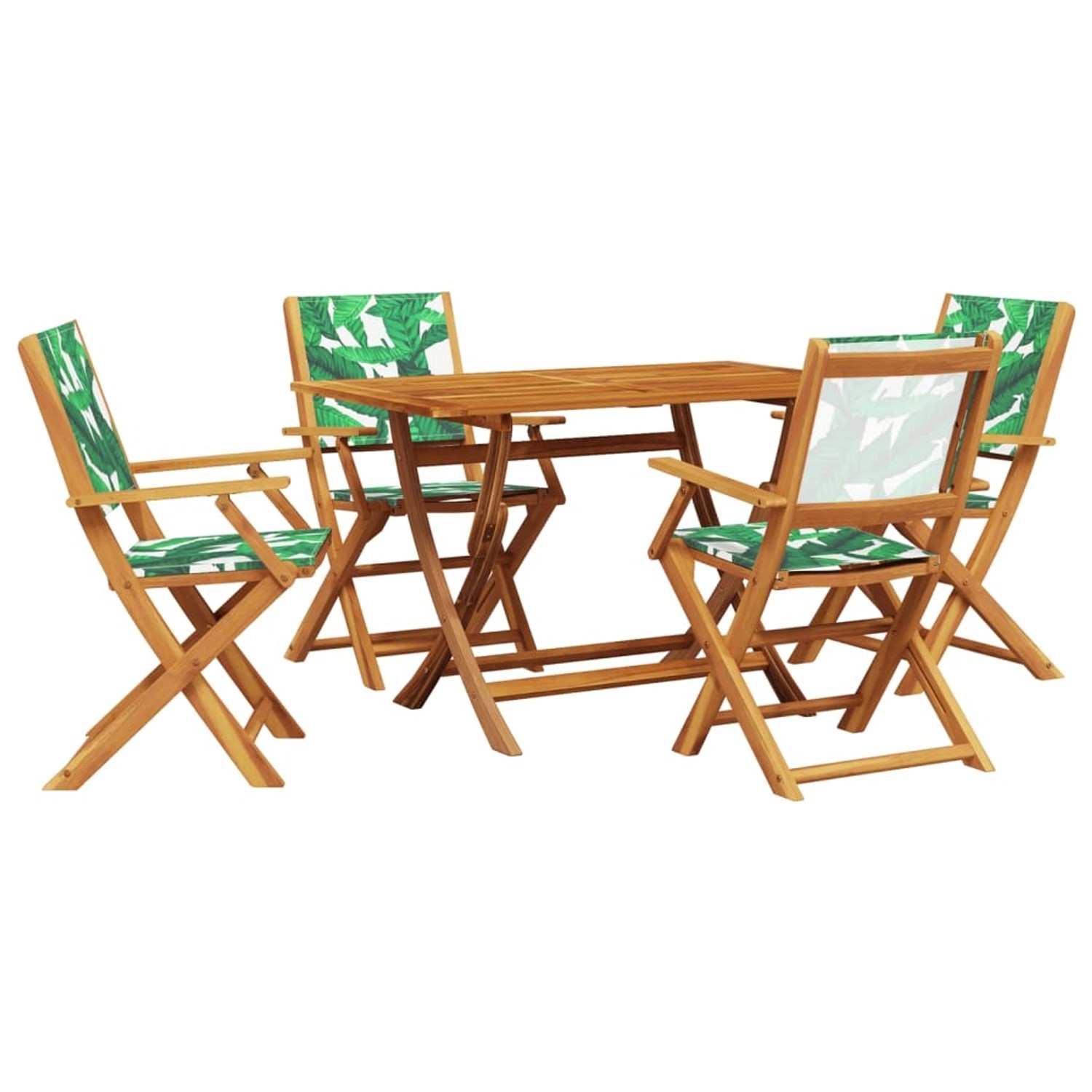 vidaXL 5-Tlg Garten-Essgruppe Stoff und Massivholz Blattmuster 3281704 günstig online kaufen