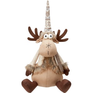 Stoff-Rentier, 46 cm, Weihnachtsdeko in Braun- und Beigetönen mit Mütze und Schal.