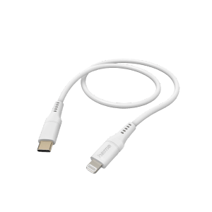 Weißes Hama Ladekabel USB-C auf Lightning für iPhones, 1,5 m langes Silikonkabel.