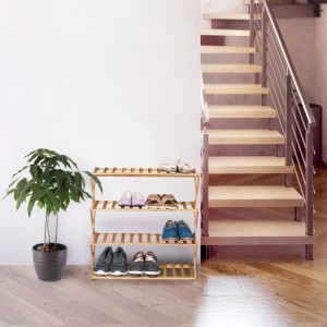 Relaxdays Schuhregal Bambus Natur Faltbar 4 Ebenen 68 cm x 67 cm x 26 cm 2,2 kg
