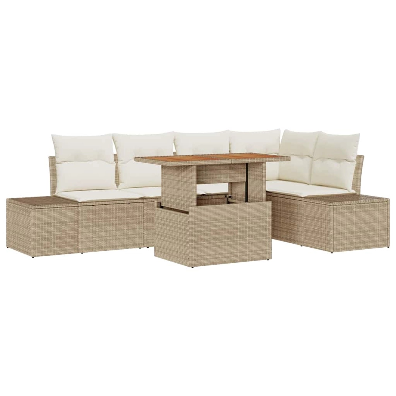 vidaXL Garten-Sofa-Set mit Speicher 6-Tlg Beige Poly Rattan 3358703 günstig online kaufen