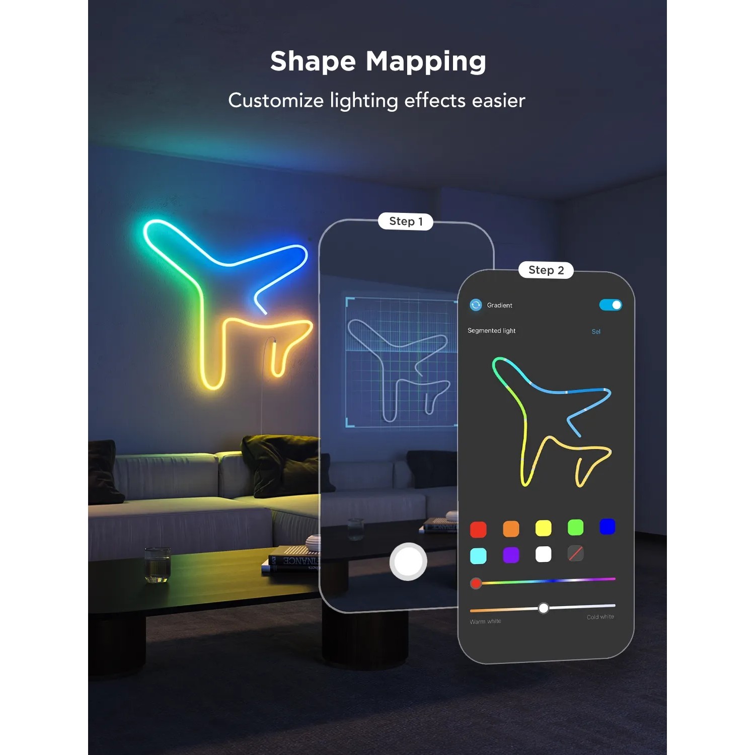 Govee Neon Lichtschlauch H61D4-W 2, zeigt Farbanpassung per App.