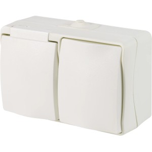 Weiße Feuchtraum Schalterkombination IP44 für Aufputzmontage.