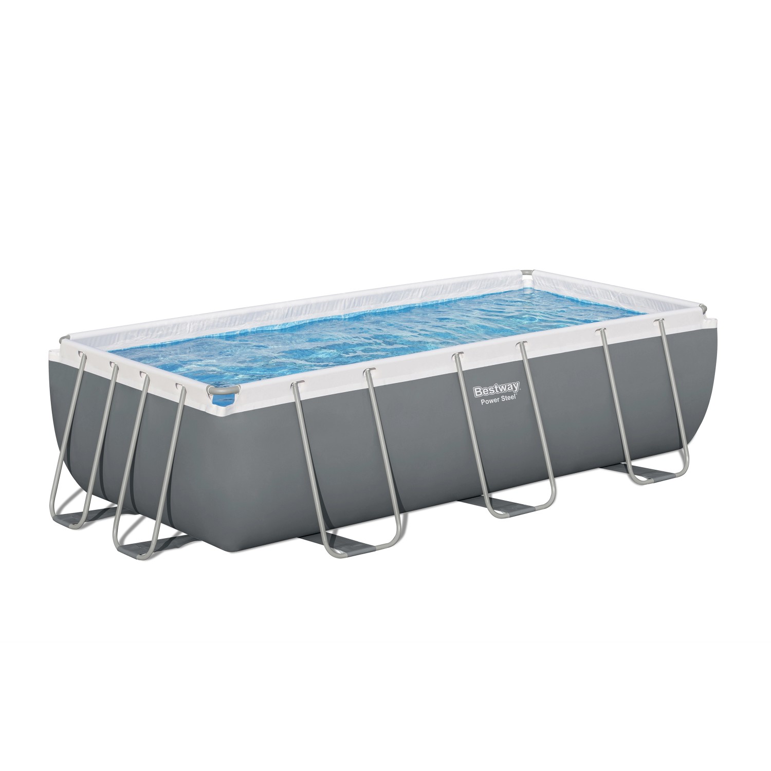 Bestway Stahlrahmenpool-Set Power Steel, 404x201x100 cm, eckig, grau, mit Wasser.