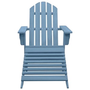 Blauer Adirondack-Gartenstuhl aus Tannenholz mit integriertem Fußteil. Ideal für Terrasse und Garten.