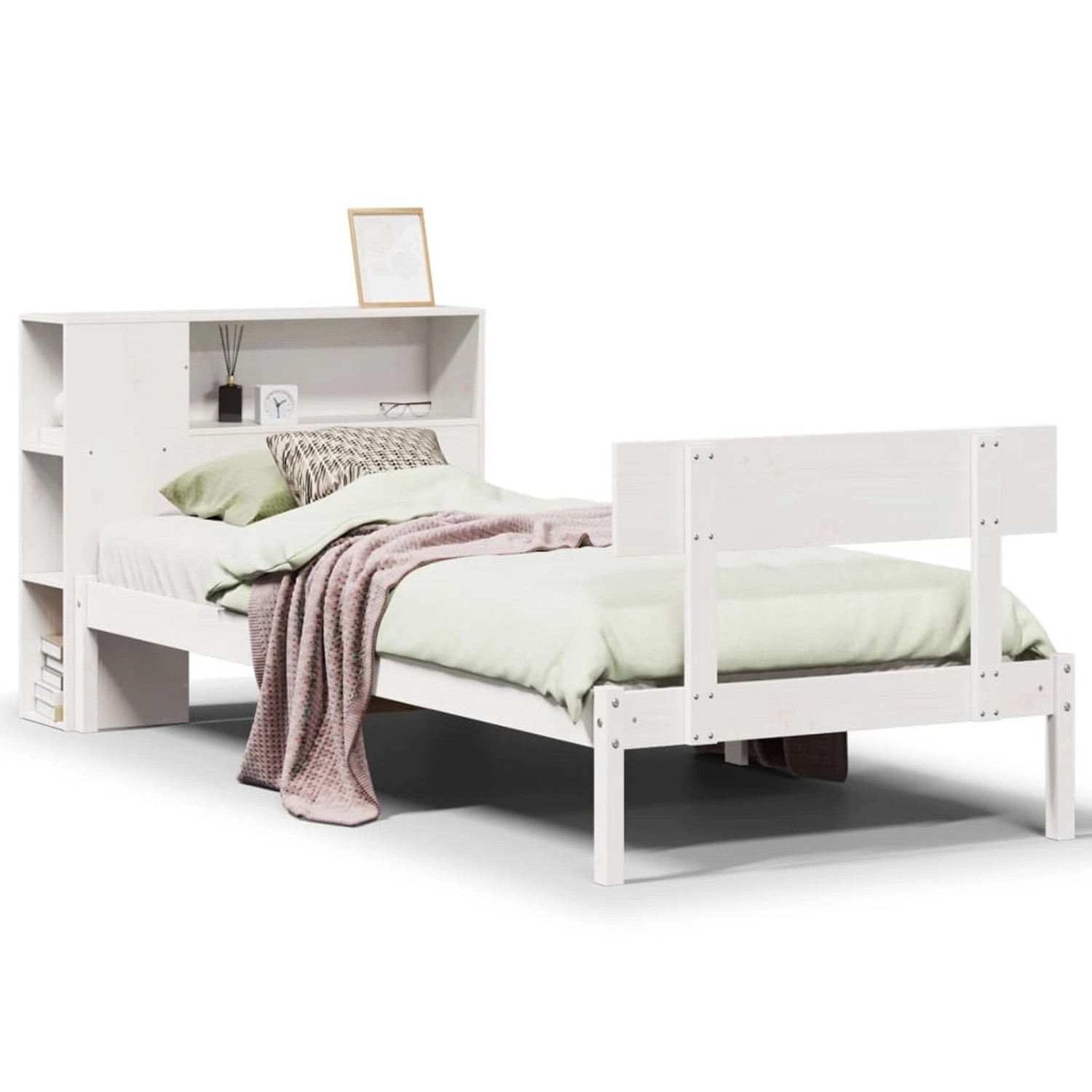 vidaXL Massivholzbett mit Regal ohne Matratze Weiß 100x200 cm Kiefer 332179 günstig online kaufen
