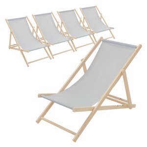 ECD Germany Liegestuhl 5Er Set Klappbar Hellgrau aus Holz