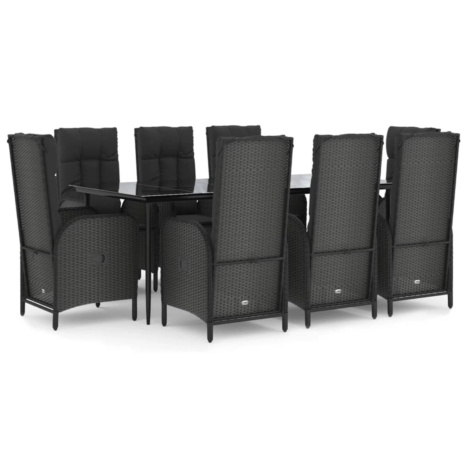 vidaXL 9-Tlg Garten-Essgruppe mit Kissen Schwarz Poly Rattan 3185174