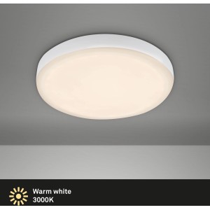 Weiße Briloner LED Einbauleuchte Plat, Ø 10cm, warmweißes Licht für Deckenmontage.