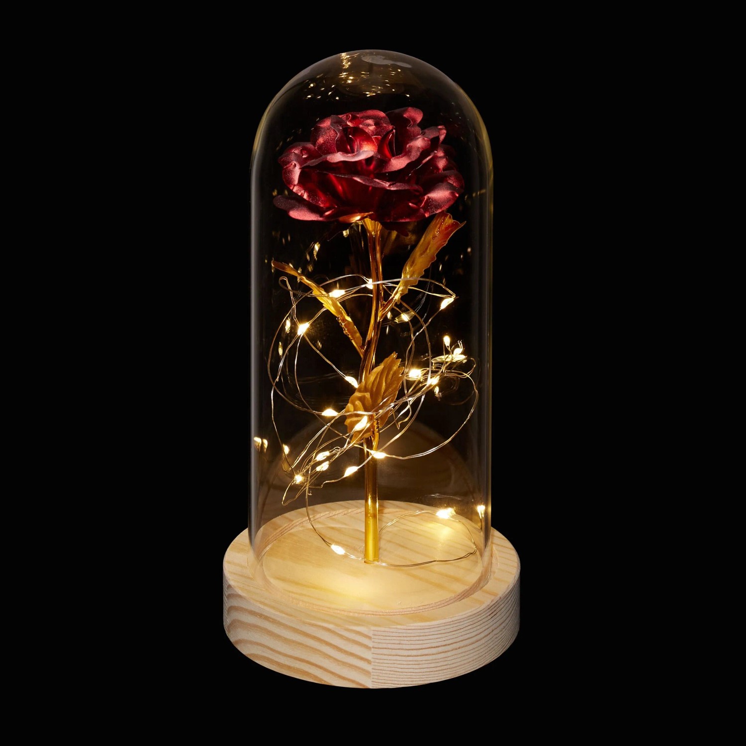 Relaxdays Rose im Glas Borosilikatglas Rot mit LED Lichterkette 22 cm x 11 cm 320 g