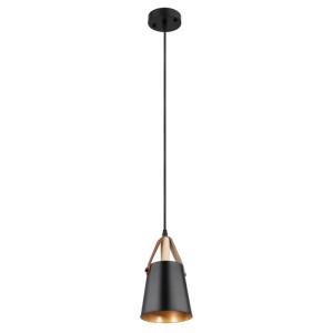 Schwarze Arte Lamp Pendelleuchte Thomas aus Metall, höhenverstellbar, mit goldener Innenseite für Esstisch.