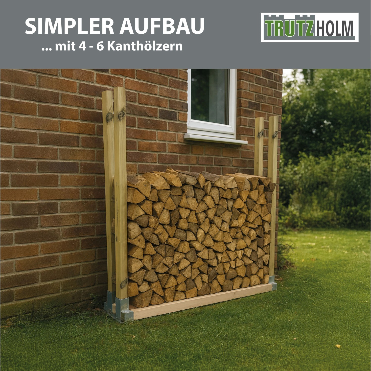 TRUTZHOLM Holzstapelhilfe 4er Set mit Holz gefüllt. Zubehör für Kamine & Öfen.