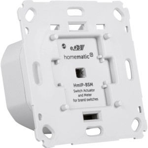 Weißer Homematic IP Schalt-Mess-Aktor für Markenschalter, Unterputz, mit Messfunktion für Smart Home.