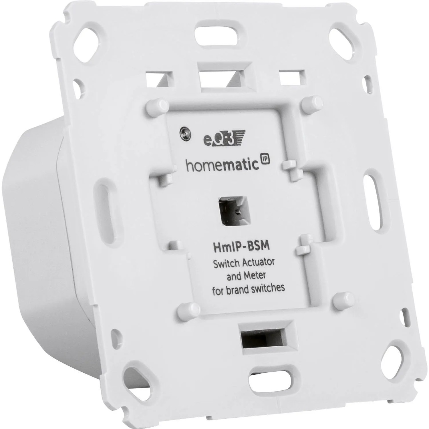 Weißer Homematic IP Schalt-Mess-Aktor für Markenschalter, Unterputz, mit Messfunktion für Smart Home.