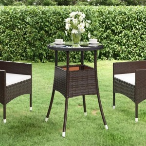 Brauner vidaXL Gartentisch aus Rattan mit Glasplatte, Ø60x75 cm. Ideal für Terrasse und Garten.