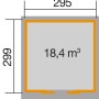 Grundriss Weka Gartenhaus Turin, Pultdach, lasiert, 295x335cm, Volumen 18,4m³.