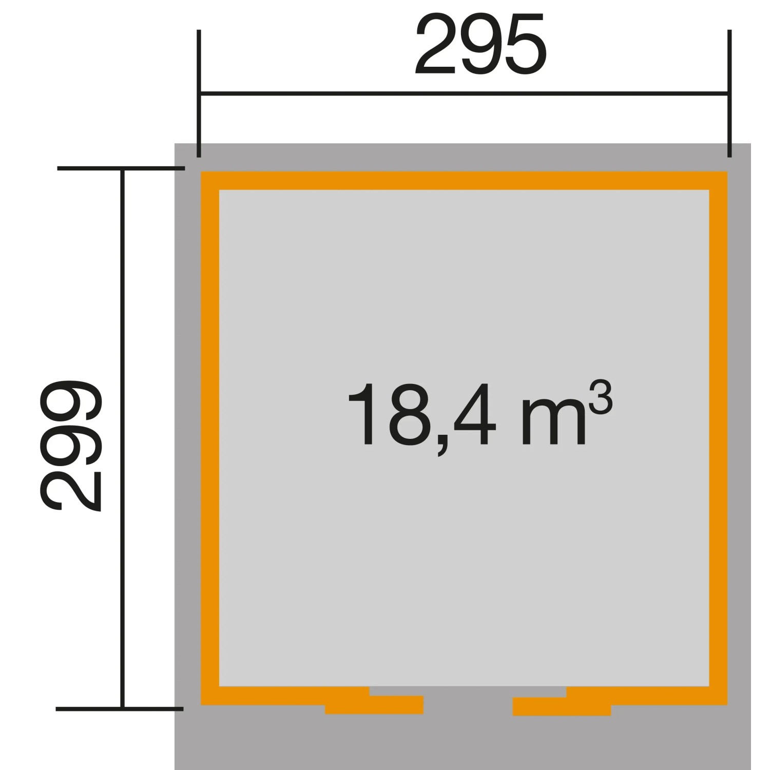 Grundriss Weka Gartenhaus Turin, Pultdach, lasiert, 295x335cm, Volumen 18,4m³.