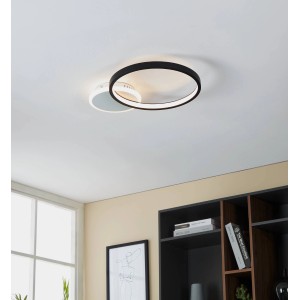 Moderne LED-Deckenleuchte Gafares von Eglo, 40,5x29 cm, in Weiß und Schwarz.