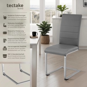 Tectake Schwingstuhl Bettina, grau, Kunstlederbezug, hohe Lehne. Gepolstertes 2er Set für Esszimmer.