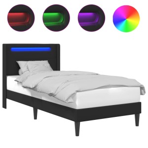 Schwarzes vidaXL Bett 90x190 cm mit LED-Lichtleisten und Kunstlederbezug.