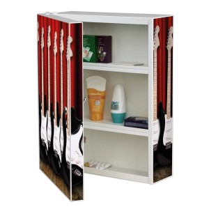 Weißer Banjado XXL Medizinschrank mit E-Gitarren Motiv, abschließbar, 35x46x15cm.