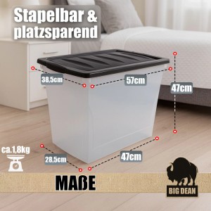 BigDean 3x 80 L Aufbewahrungsbox Mit Deckel Und Rollen Groß Budget Line Plastikbox Mit Deckel XXL
