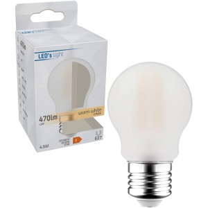 E27 LED-Lampe Globe G45, 4,5W, 470lm, warmweiß, mit Filament und Verpackung.