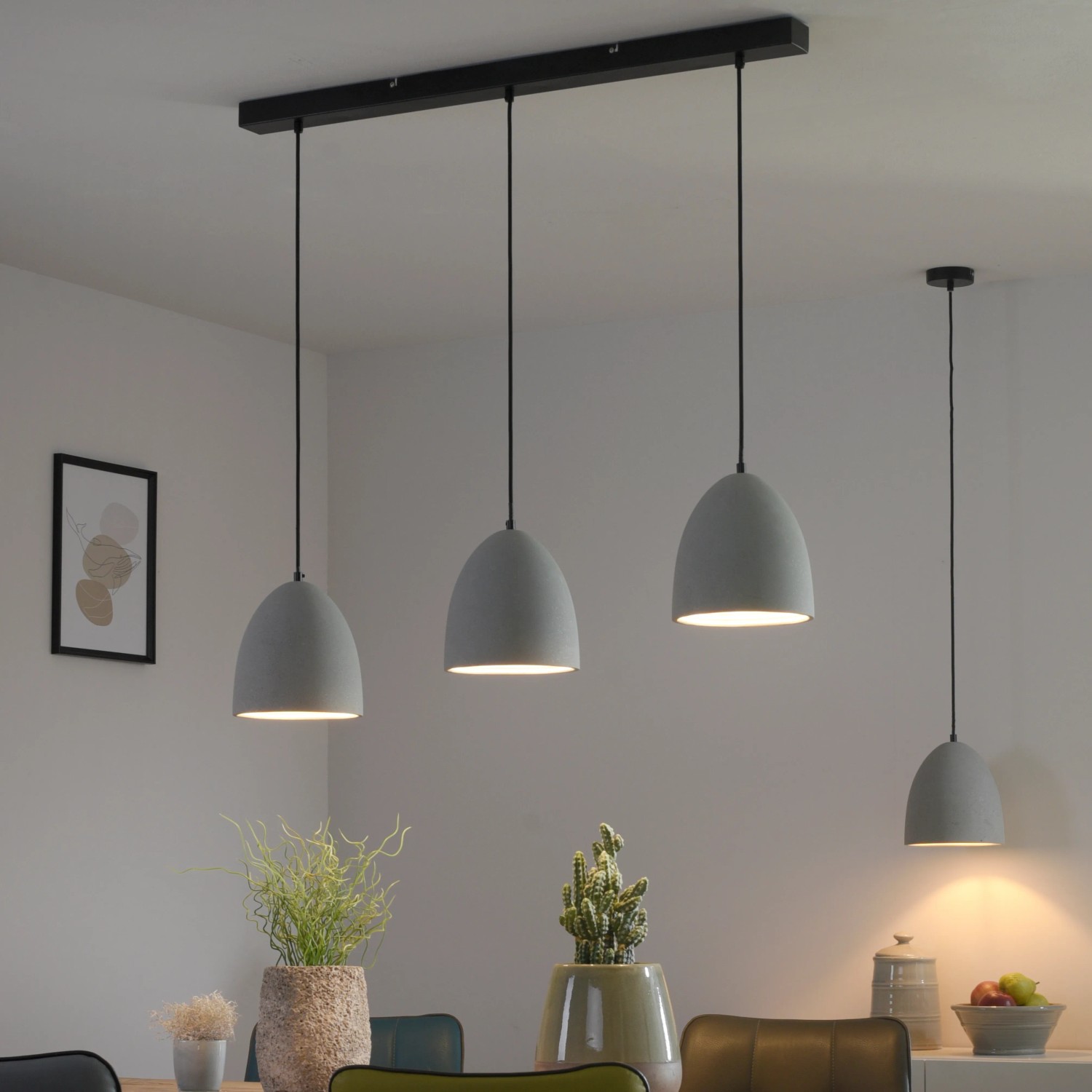 Paul Neuhaus Pendelleuchte Eton Beton, 4-flammig, graue Hängelampe für Esszimmer im Industrial Design.