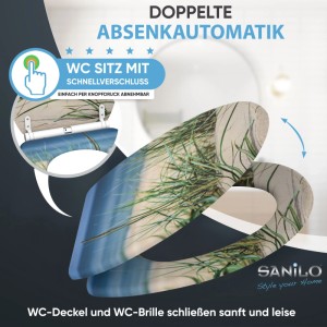 SANILO WC Sitz Dunetide mit Strandmotiv, Absenkautomatik & Schnellverschluss. Holz-Toilettensitz mit Dünen-Design.
