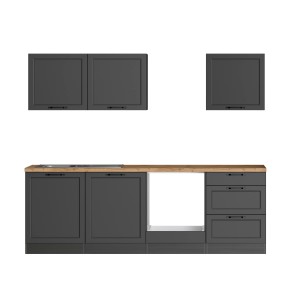 Moderne Küchenzeile Kempten 240 cm in Graphit/Grau ohne E-Geräte.