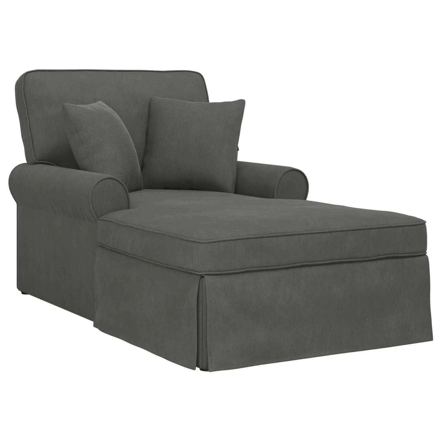 vidaXL Chaise Lounge mit Rock mit Kissen 3-Tlg Dunkelgrau Cordstoff 42022949